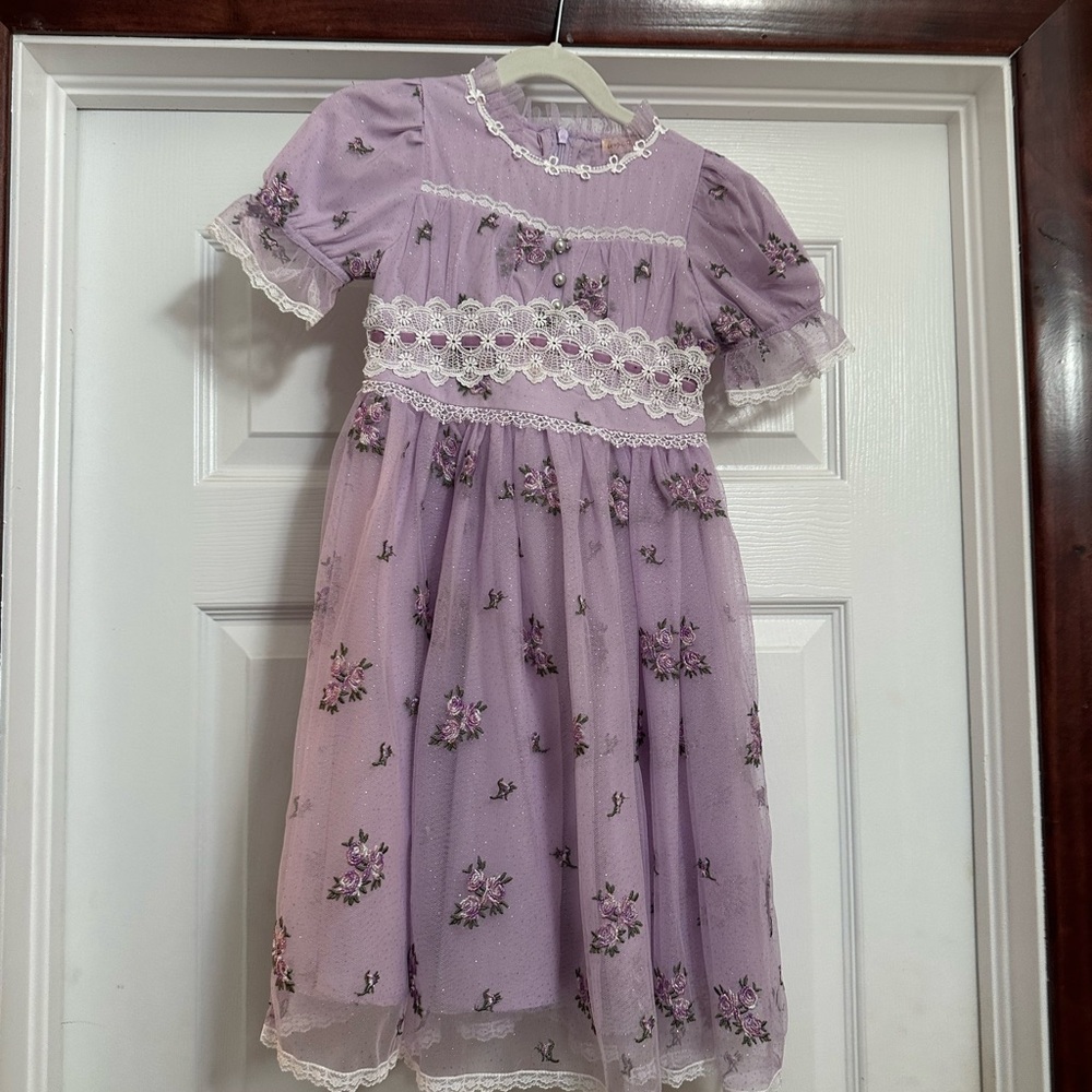 Ivy City Co mini Elsie Lilac Floral Lace Overlay Dress